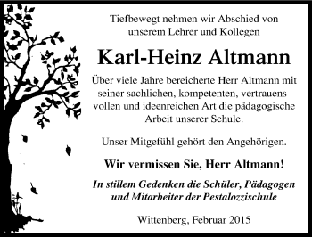 Traueranzeige von Karl-Heinz Altmann von Mitteldeutsche Zeitung Wittenberg