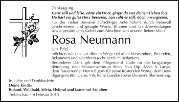 Traueranzeige von Rosa Neumann von Mitteldeutsche Zeitung Köthen