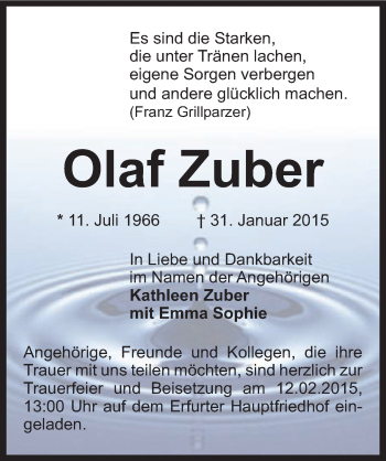 Traueranzeige von Olaf Zuber von Mitteldeutsche Zeitung Halle/Saalkreis