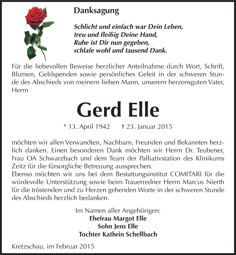  Traueranzeige für Gerd Elle vom 28.02.2015 aus Mitteldeutsche Zeitung Zeitz