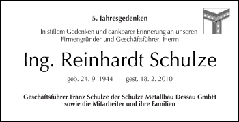 Traueranzeige von Reinhardt Schulze von WVG - Wochenspiegel Dessau / Köthen