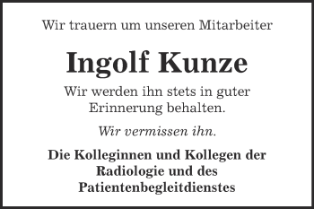 Traueranzeige von Ingolf Kunze von Super Sonntag Bernburg