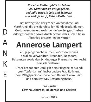 Traueranzeige von Annerose Lampert von Super Sonntag Merseburg