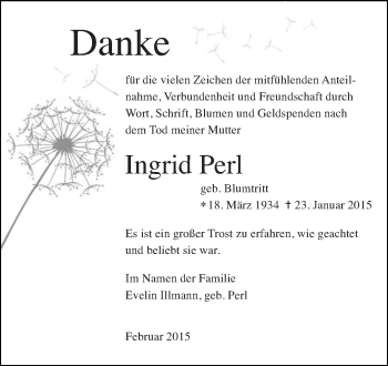Traueranzeige von Ingrid Perl von Super Sonntag Halle