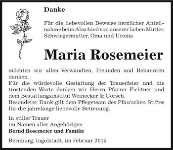 Traueranzeige von Maria Rosemeier von Mitteldeutsche Zeitung Bernburg