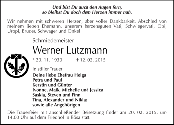 Traueranzeige von Werner Lutzmann von Mitteldeutsche Zeitung Bitterfeld