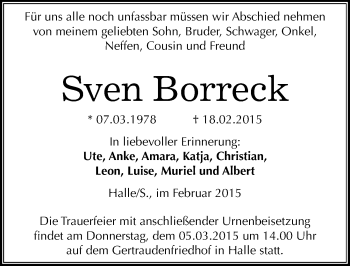 Traueranzeige von Sven Borreck von Mitteldeutsche Zeitung Halle/Saalkreis