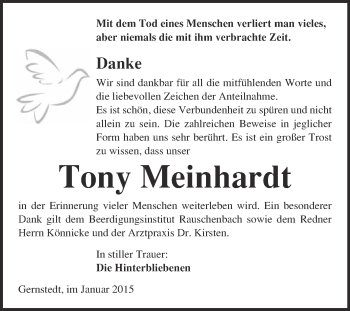 Traueranzeige von Tony Meinhardt von WVG - Wochenspiegel NMB / WSF / ZTZ