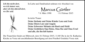 Traueranzeige von Marcus Gürtler von Mitteldeutsche Zeitung Merseburg/Querfurt