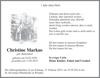 Traueranzeige von Christine Markus von Mitteldeutsche Zeitung