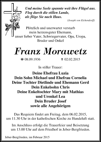 Traueranzeige von Franz Morawetz von Mitteldeutsche Zeitung Wittenberg