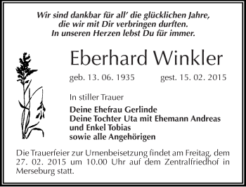 Traueranzeige von Eberhard Winkler von Mitteldeutsche Zeitung Merseburg/Querfurt