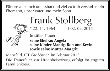 Traueranzeige von Frank Stollberg von Mitteldeutsche Zeitung Mansfelder Land