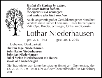 Traueranzeige von Lothar Niederhausen von Mitteldeutsche Zeitung Merseburg/Querfurt
