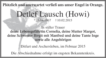 Traueranzeige von Detlef Lausch von WVG - Wochenspiegel Quedlinburg