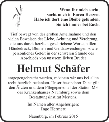 Traueranzeige von Helmut Schäfer von WVG - Wochenspiegel NMB / WSF / ZTZ