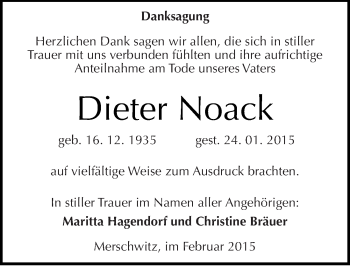 Traueranzeige von Dieter Noack von Mitteldeutsche Zeitung Wittenberg