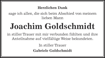 Traueranzeige von Joachim Goldschmidt von Wochenspiegel Mansfelder Land
