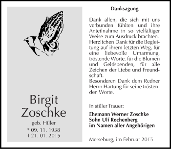 Traueranzeige von Birgit Zoschke von Mitteldeutsche Zeitung Merseburg/Querfurt