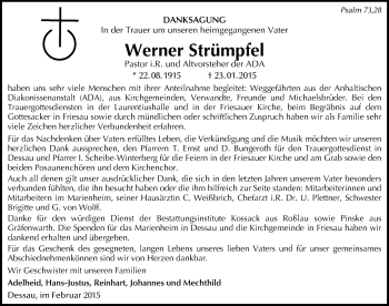 Traueranzeige von Werner Strümpfel von Mitteldeutsche Zeitung Dessau-Roßlau