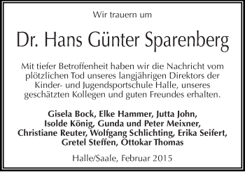 Traueranzeige von Hans Günter Sparenberg von Mitteldeutsche Zeitung Halle/Saalkreis