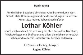 Traueranzeige von Lothar Köhler von Super Sonntag Wittenberg