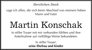 Traueranzeige von Martin Konschak von Mitteldeutsche Zeitung Mansfelder Land