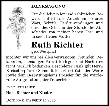 Traueranzeige von Ruth Richter von Mitteldeutsche Zeitung Bernburg