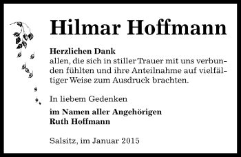 Traueranzeige von Hilmar Hoffmann von Mitteldeutsche Zeitung Zeitz