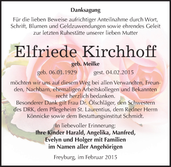 Traueranzeige von Elfriede Kirchhoff von Mitteldeutsche Zeitung Naumburg/Nebra