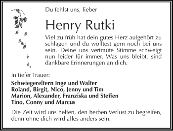 Traueranzeige von Henry Rutki von Mitteldeutsche Zeitung Halle/Saalkreis