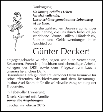 Traueranzeige von Günter Deckert von Mitteldeutsche Zeitung Naumburg/Nebra