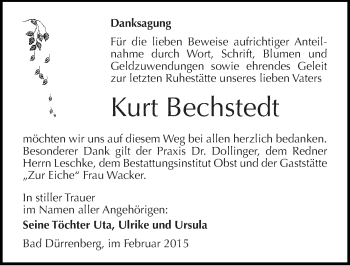 Traueranzeige von Kurt Bechstedt von Mitteldeutsche Zeitung Merseburg/Querfurt
