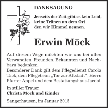 Traueranzeige von Erwin Möck von Super Sonntag SGH Mansf. Land