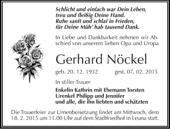 Traueranzeige von Gerhard Nöckel von Mitteldeutsche Zeitung Merseburg/Querfurt