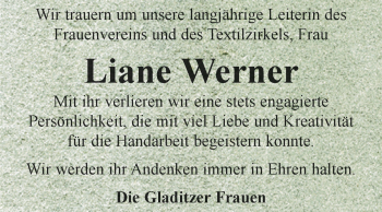 Traueranzeige von Liane Werner von Super Sonntag Zeitz