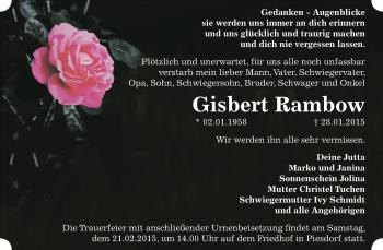 Traueranzeige von Gisbert Rambow von Super Sonntag Bernburg