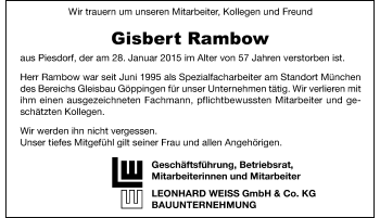 Traueranzeige von Gisbert Rambow von Mitteldeutsche Zeitung Bernburg