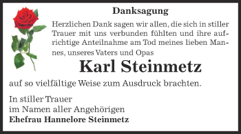 Traueranzeige von Karl Steinmetz von WVG - Wochenspiegel Dessau / Köthen