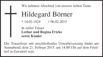 Traueranzeige von Hildegard Börner von WVG - Wochenspiegel Wittenberg