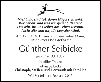 Traueranzeige von Günther Seibicke von Mitteldeutsche Zeitung Weißenfels