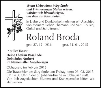 Traueranzeige von Roland Broda von Mitteldeutsche Zeitung Merseburg/Querfurt