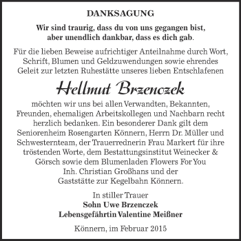 Traueranzeige von Hellmut Brzenczek von Super Sonntag Bernburg