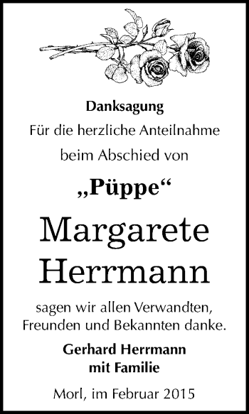 Traueranzeige von Margarete Herrmann von Mitteldeutsche Zeitung Halle/Saalkreis