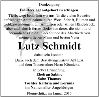 Traueranzeige von Lutz Schmidt von Mitteldeutsche Zeitung Weißenfels