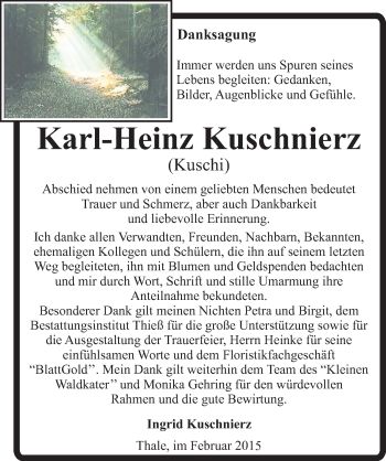 Traueranzeige von Karl-Heinz Kuschnierz von Mitteldeutsche Zeitung Quedlinburg