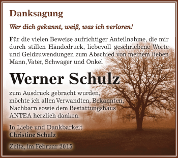 Traueranzeige von Werner Schulz von Super Sonntag Zeitz