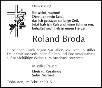 Traueranzeige von Roland Broda von Mitteldeutsche Zeitung Merseburg/Querfurt
