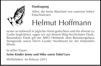 Traueranzeige von Helmut Hoffmann von Mitteldeutsche Zeitung Mansfelder Land