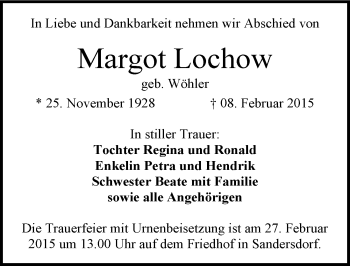 Traueranzeige von Margot Lochow von Mitteldeutsche Zeitung Bitterfeld